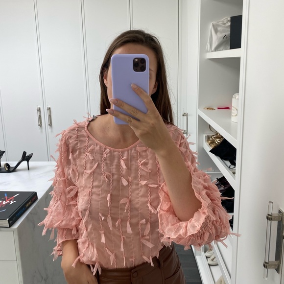 Pink Zara Sheer long sleeve top with confetti detail - Picture 1 of 5